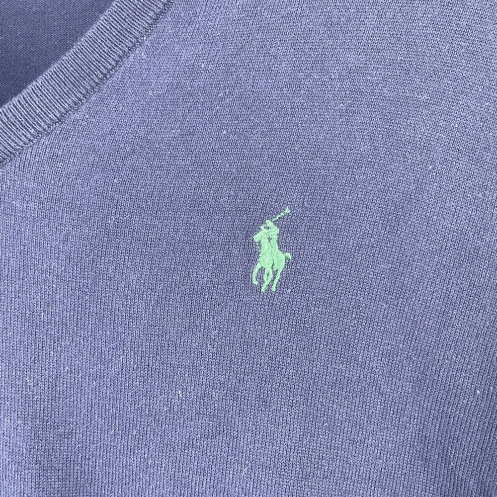 Polo Ralph Lauren V-Neck Sweater Men Large Blue Pima Cotton Pony Logo Preppy